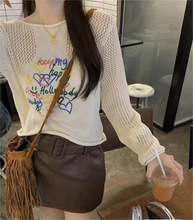 韩系甜美长袖镂空针织衫女2024夏季新款别致罩衫防晒短款上衣