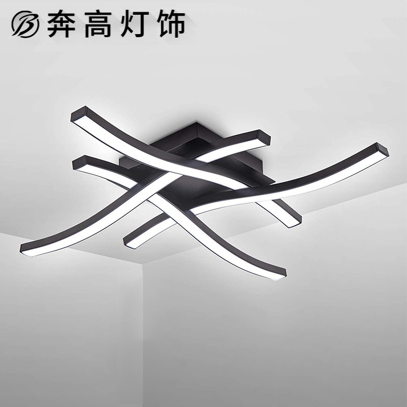 Black LED quad-wave ceiling light bar for living room, bedroom, ceiling light, simple home lighting fixture