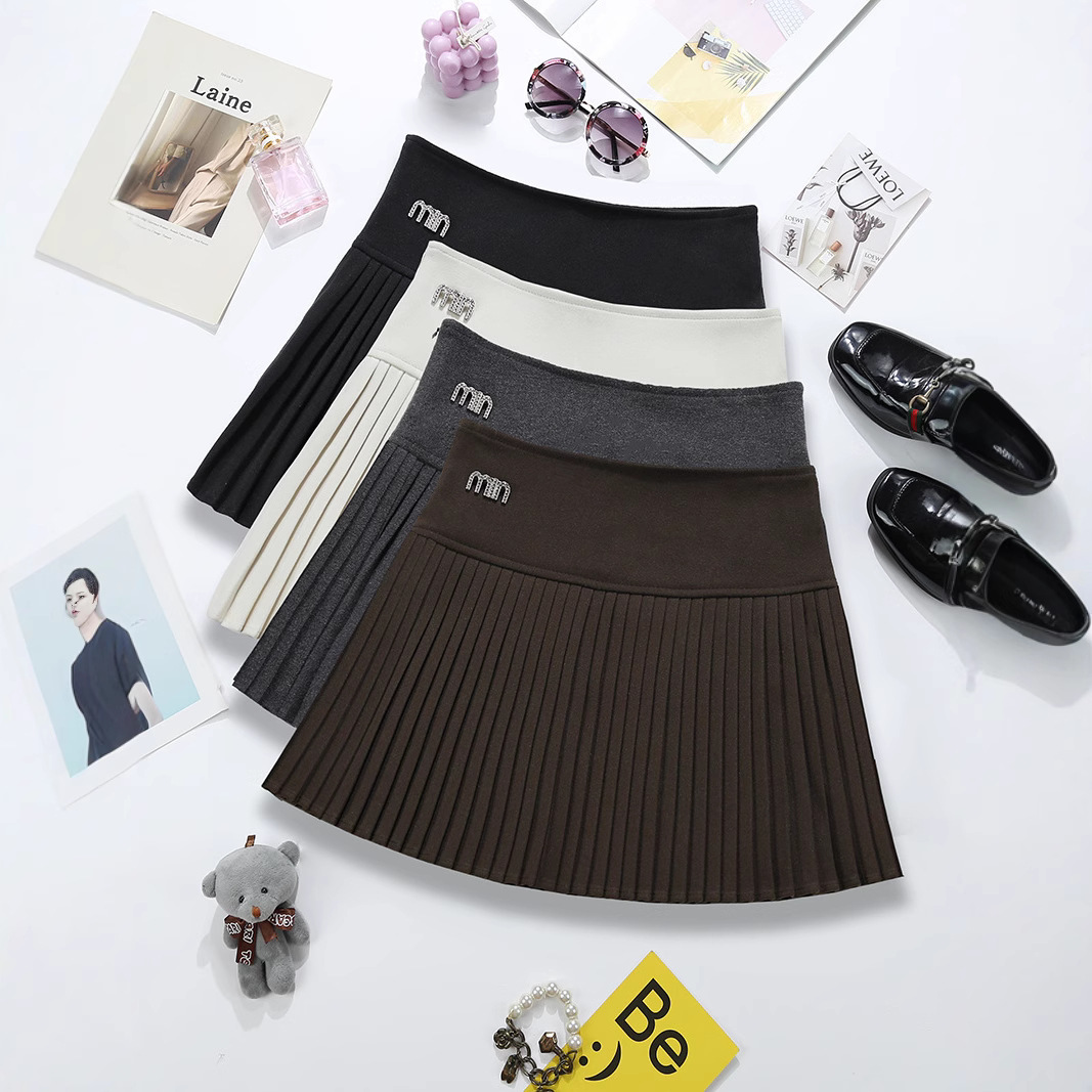 时尚纯色毛呢百褶裙秋冬女装新款高级感小香风A字裙显瘦短裙9236