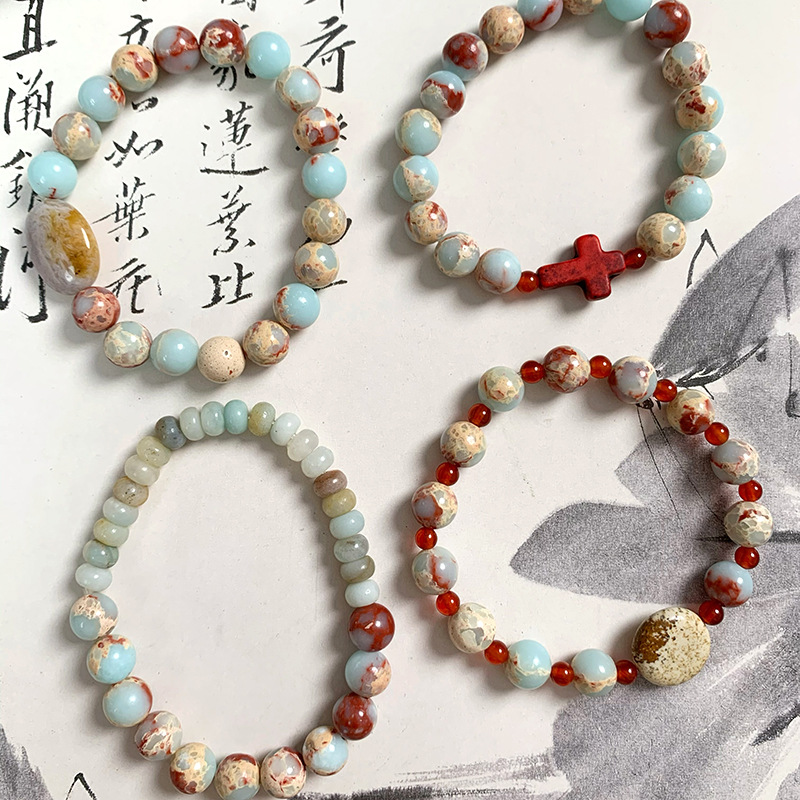 Ethnic Style Cross Agate Beaded Bracelets
