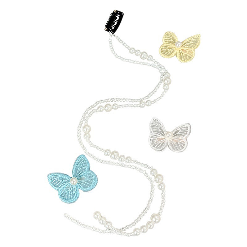 New Korean Style Hair Chain Pearl Bow Hair Accessories Pearl Hair Chain Butterfly Hairpin Children's Hair Ornaments for Women