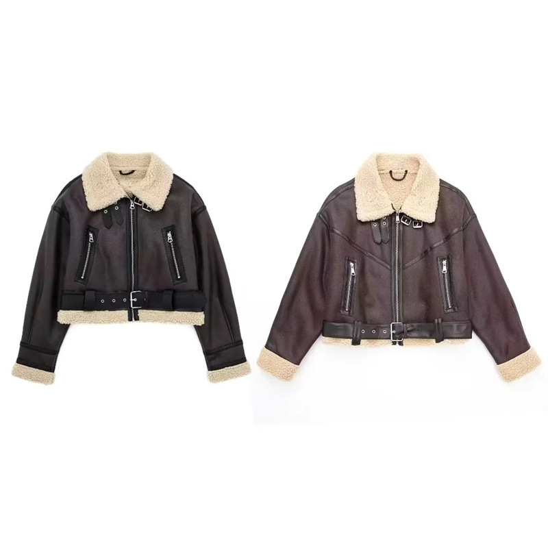 Foreign trade 2023 autumn new women's clothing simple Wild Style fashion double-sided short jacket coat 8073235