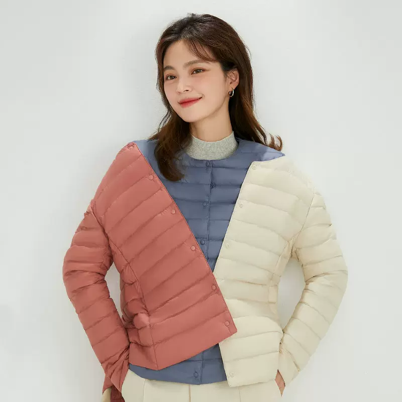 秋羽绒服女款印图长袖轻薄羽绒圆领潮流休闲户外保暖外套现货批发