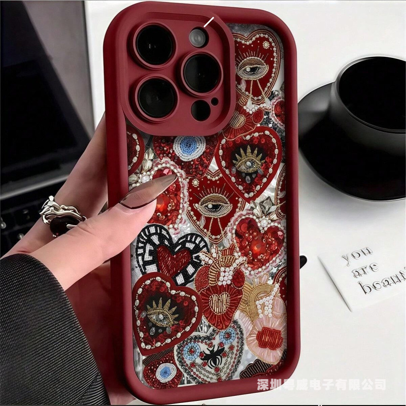 Red Heart Eyes Phone Case Suitable for Apple 17 Pro, iPhone 16 Pro, Cross-Border 15/14/13, Step-Up 12, Hot Sale