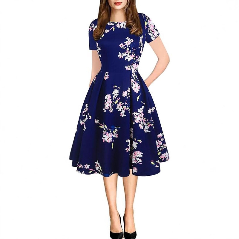 Women's Retro Patchwork Flap Pocket Pants Fluffy Swing Skirt Casual Party Dress Jh165-3