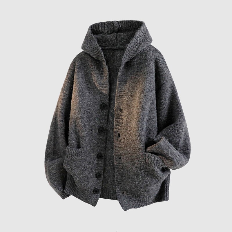 Cardigan Sweater Jacket Men's Autumn and Winter New Trendy Brand Loose Heavy Lazy Style Casual Hooded Knitwear Top