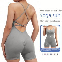 European and American cross-border integrated one-piece yoga suit, neck-crossing women's elastic buttock-lifting fitness and back-enhancing yoga suit