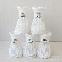 家居ins北欧塑料花瓶客厅仿真花瓶摆件创意小清新仿藤编插花瓶摆