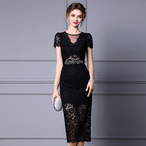 Lace bubble sleeve length Hip Wrap Skirt