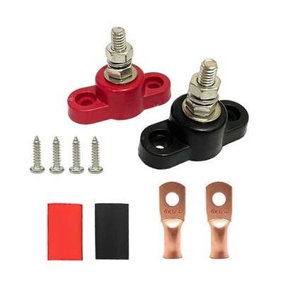 steel terminal modification universal – Power supply, ignition system accessories - imperial-14-red-and-black-pair-of-single-wire-posts-copper-wire-nose-heat-shrink-tube
