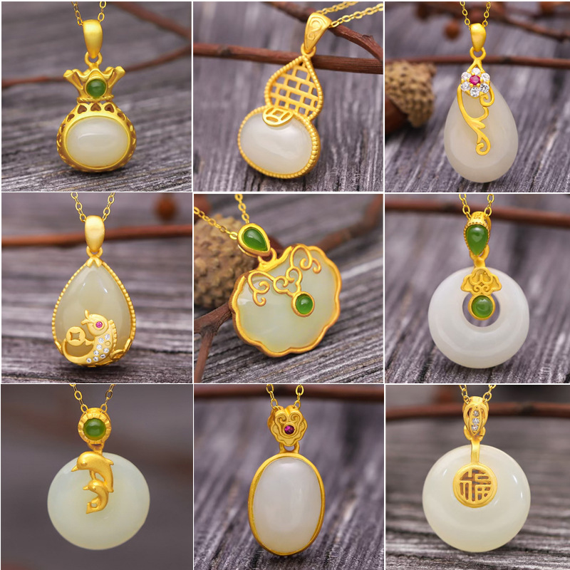 golden three dimensional pendant jade