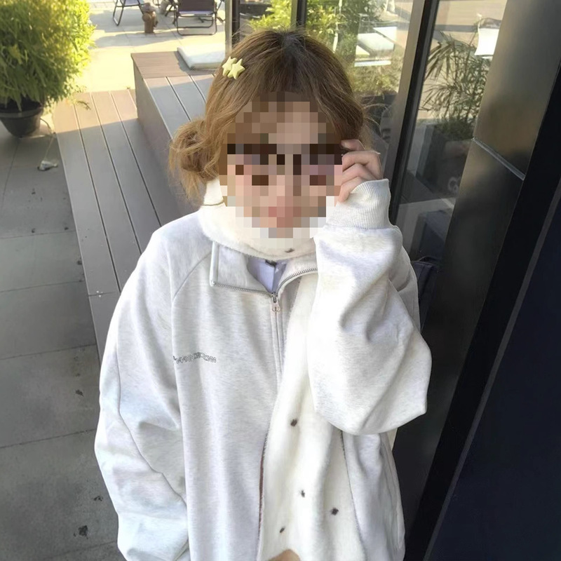 Autumn and Winter Hooded Sweatshirt Women's Gray Early Autumn 2025 New Outwear Loose White Zipper Casual Sports Cardigan Embroider