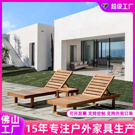 户外实木躺椅阳台花园别墅海边泳池休闲防腐木庭院躺床室外沙滩椅