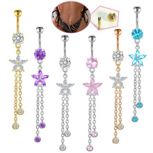 现货亚马逊跨境电商新品肚脐环梅花铜镶锆石肚脐钉人体穿刺饰品