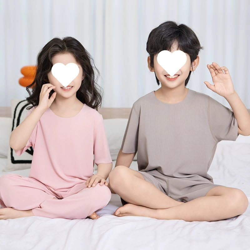 Детские пижамы для мальчиков, летние шорты из ледяного шелка с короткими рукавами, тонкая домашняя одежда с кондиционером для мальчиков и девочек, летние костюмы