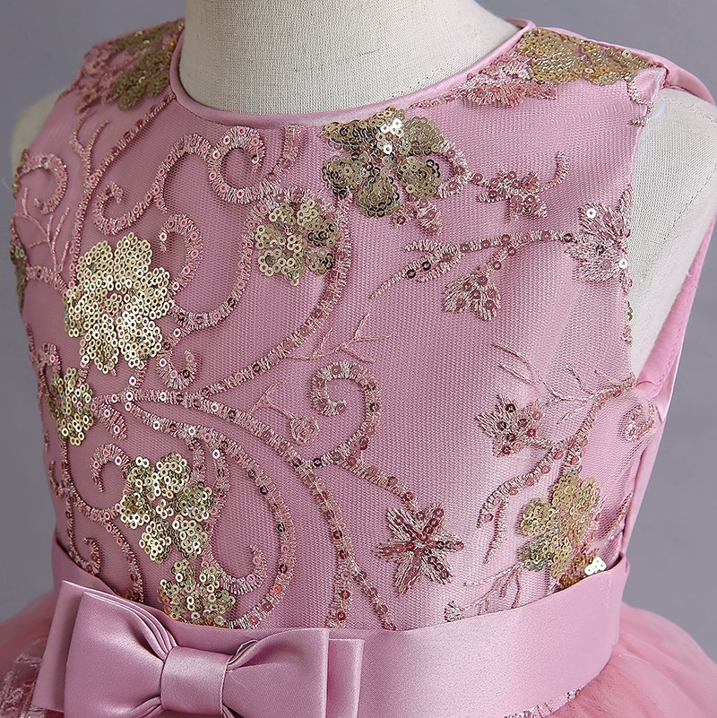 Children’s embroidered tutu dress, sequins and lace, light‑luxury city style, sizes 110–160 cm