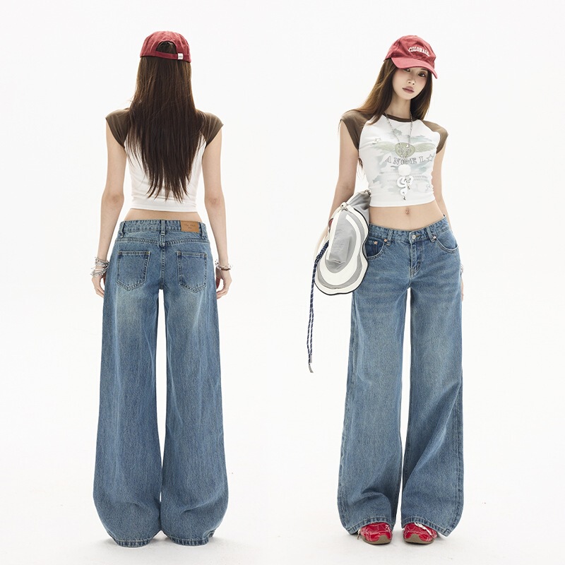 2026 Summer New Trendy American Retro Blue Classic Versatile Low-Waist Straight Loose Floor-Length Jeans 2026 Summer New Trendy American Retro Blue Classic Versatile Low-Waist Straight Loose Floor-Length Jeans