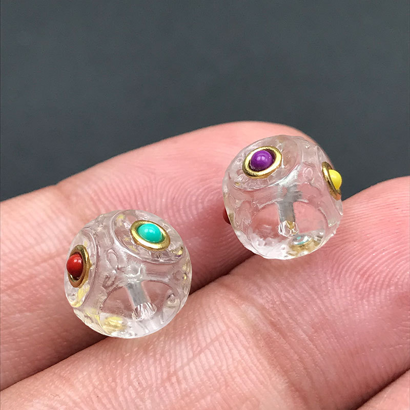 Natural White Crystal Inlaid with Southern Red Turquoise Sugar Cube Spacer Beads DIY Loose Beads Braided Hand Rope Accessories Wenwan Buddha Beads Jewelry