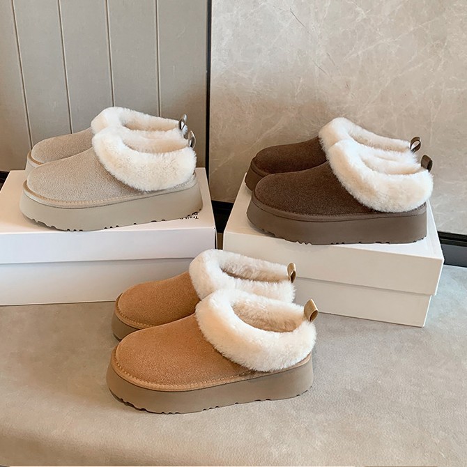 【苏家】毛毛小暖包~加绒4.5cm厚底包头毛毛拖鞋女半拖雪地靴冬季