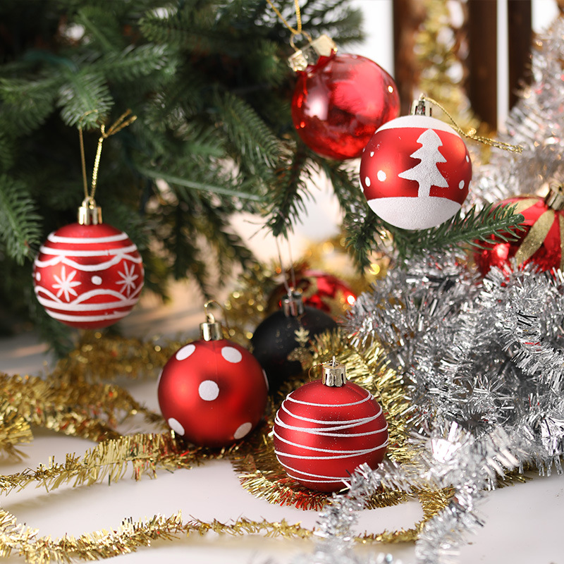 Decoraciones de Navidad pintadas 6CM Boleta de Navidad Set Colgante de árbol de Navidad Decoración de ventanas Año Nuevo