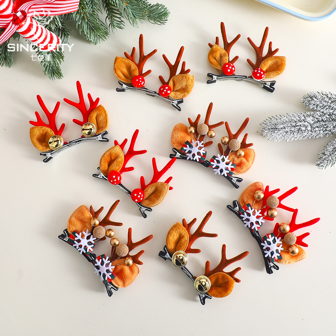 Decoración de árbol de Navidad de siete colores cordier corno de ciervo clips ornamentos embalaje de flores floral florista diy