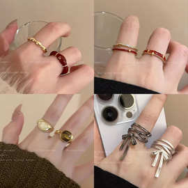 开口戒指套装女蝴蝶结爱心小众设计高级感食指戒简约冷淡风指环