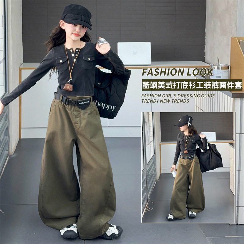 女童2025秋街舞潮牌网红童装腰带工装裤短款紧身上衣爵士舞练功服|undefined