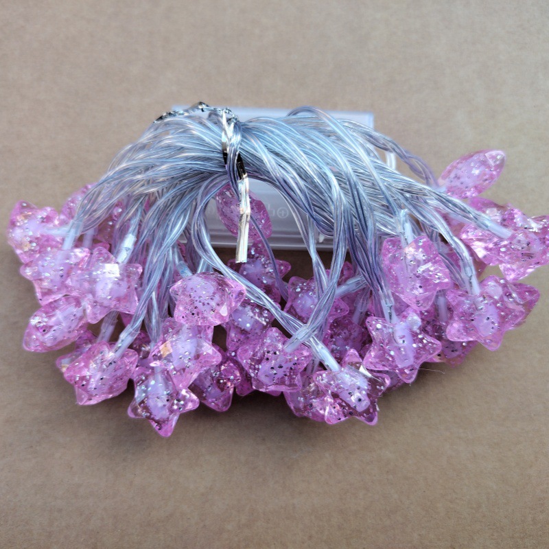 2025新款跨境粉色星星灯串情人节商场时尚背景灯串亮粉满天星彩灯