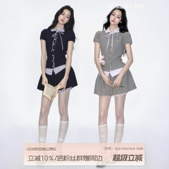fragileheart易碎商店·韩系女高学院风格子衬衫短袖裙子两件套装