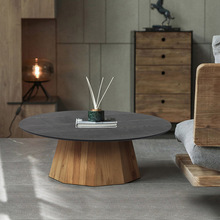 侘寂风黑色茶几现代创意轻奢沙发边几圆形客厅家用小户型极简实木