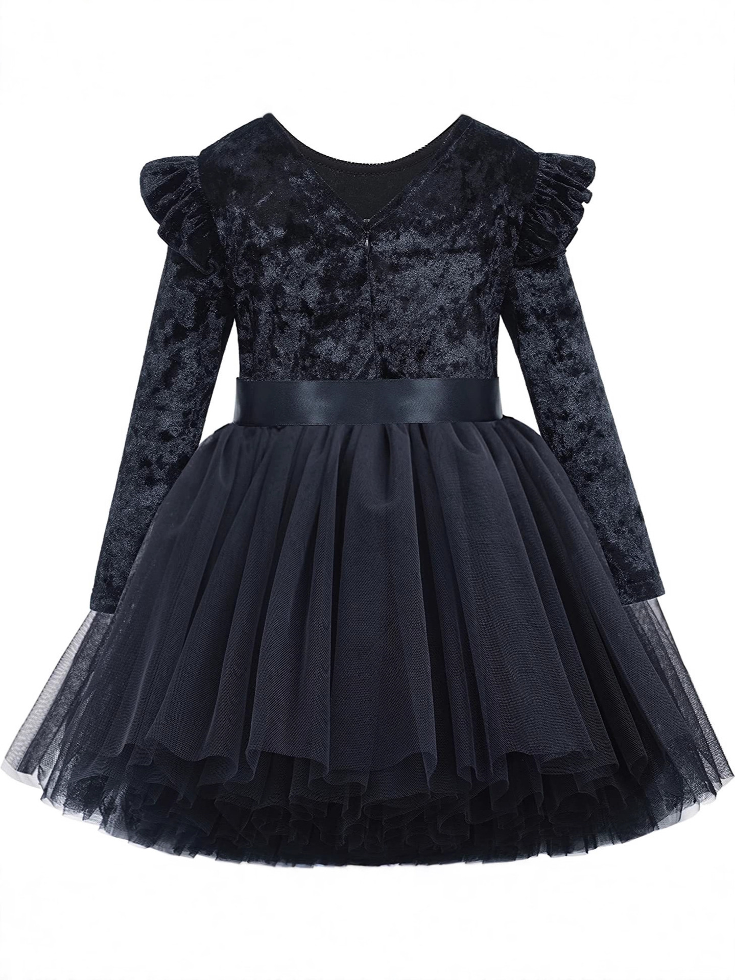Nuevo vestido para niños transfronterizos de comercio exterior europeo y americano, terciopelo, actuación de manga larga, piano, cumpleaños, vestido de princesa de longitud media para niñas