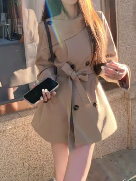 2025秋网红新款英伦风双排扣韩版通勤风衣外套女|undefined