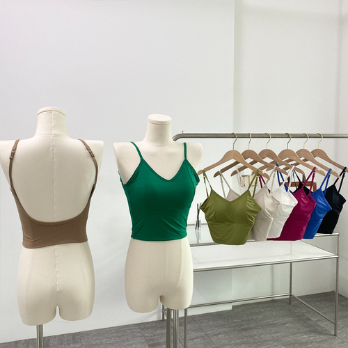 2024 spring and summer new ice silk beautiful back camisole with breast pads for hot girls to wrap their breasts inside and wear outside tube top underwear