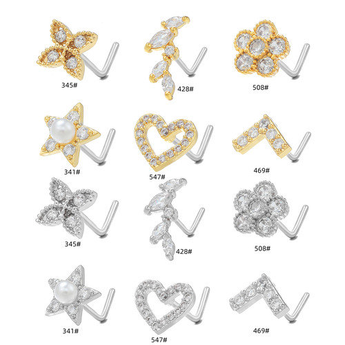 20g thin rod screw L rod zircon nose nail nose piercing nose jewelry European and American new popular foreign trade piercing jewelry wholesale