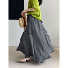 【福利厚生モデル返品不可】今末レトロチェック柄スカート レディース ウエストゴム ゆったり ロングスカート 6067