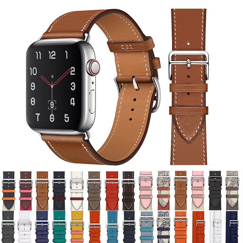 Suitable for Iwatch8 Hermès Single Circle Leather Strap Apple Watch7654Se Contrasting Cross Pattern Wristband