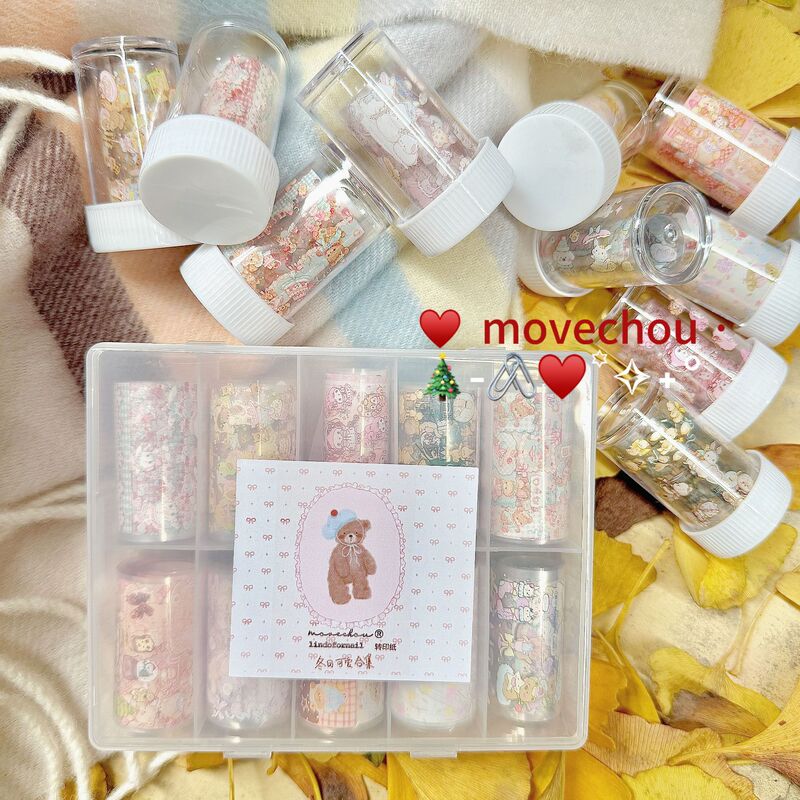 Korean Style Ins Hand-Painted Winter Furry Style Nail Art Transfer Paper Cute Bear Rabbit Art Elements Can Be Versatile