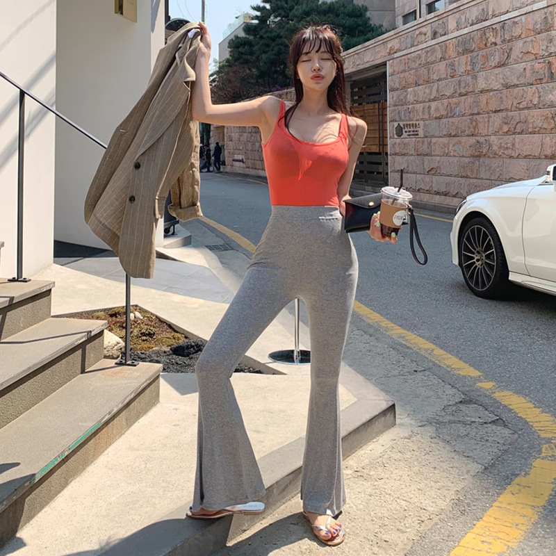 Korean Style High Waist Flared Pants Stretch Tight Slim-fit Long Skirt Hip Body-fit Yoga Pants Comfortable Casual Pants Thin