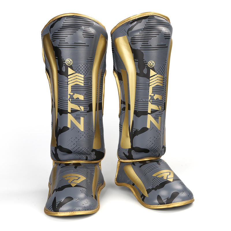 Protector de piernas ZTTY para artes marciales, Muay Thai, Sanda y boxeo, protector de piernas profesional con protección para el tobillo y espinilleras gruesas.