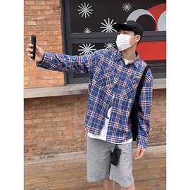 2024春秋季时尚格子寸衫彩标点坠个性潮流百搭男女款休闲衬衫免烫