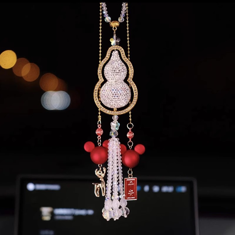New Style Diamond-Encrusted Gourd Car Pendant Goddess Car Interior Hanging Ornament Safety Rearview Mirror Pendant