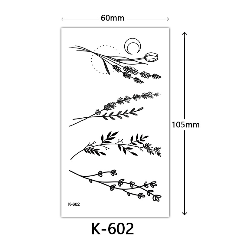Pequeñas pegatinas de tatuaje frescas letras inglesas flores mariposas líneas de boceto pegatinas de tatuaje impermeables tatuaje