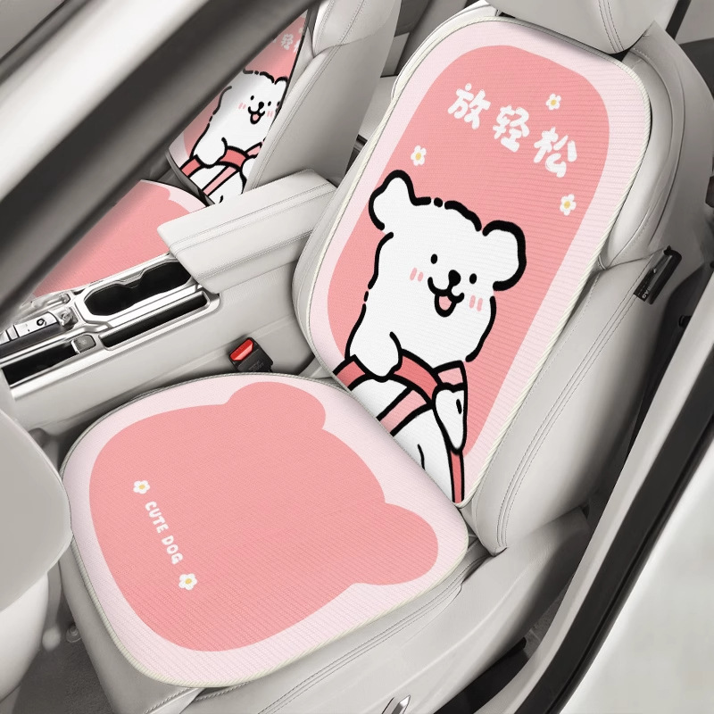 カーシートクッション、オールシーズンユニバーサル、車内汚れ防止セット、漫画ライン子犬運転手シングルピース通気性カーパッド|undefined