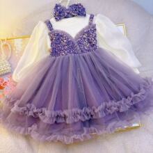 女童公主秋冬新款礼服儿童亮片洋气宝宝裙子纱裙连衣裙送头纱毛圈