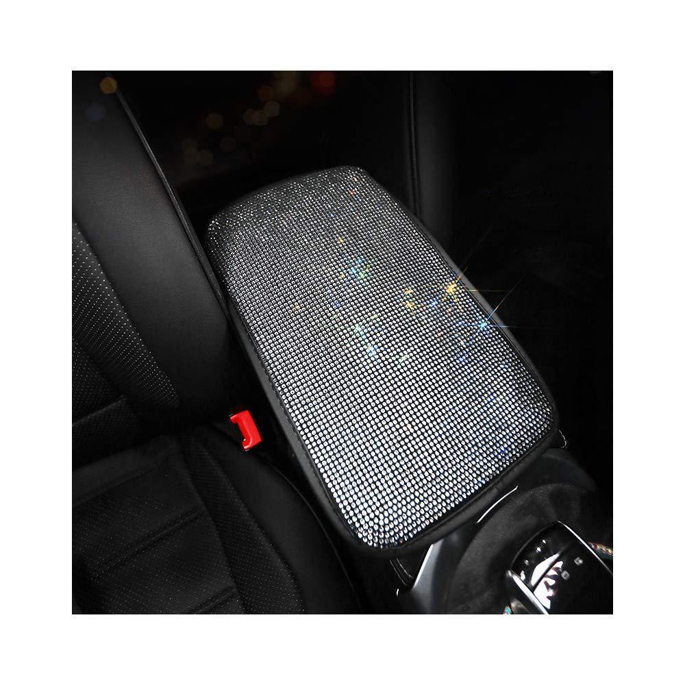 Car Armrest Box Pad Protective Cover with Rhinestones for Vehicle Interior Use, Full Rhinestone, Rhinestone with Sparkling Diamonds Armrest Cover