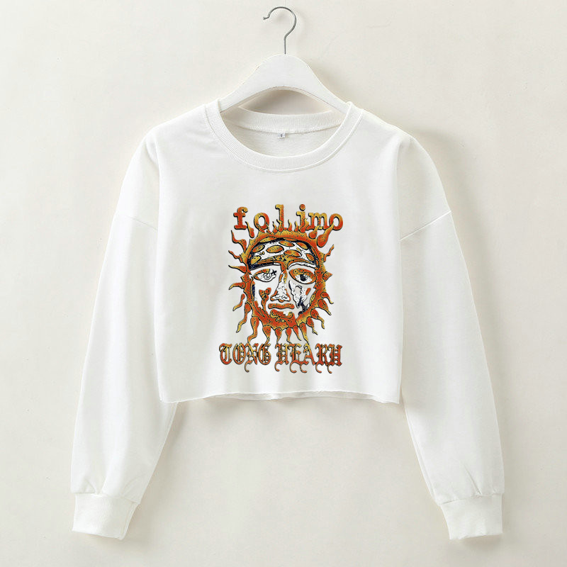 Sudadera corta de manga larga con cuello redondo y estampado de letras NSOSY111536