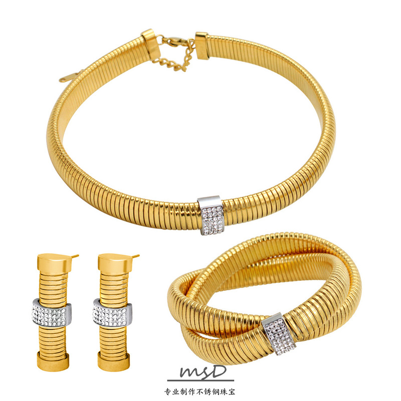 Fashion metal bracelet collar earrings simple exquisite men's and women's jewelry cross-border personality titanium steel jewelry set 2024