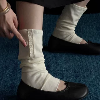 纽扣袜套踩脚女士小香风侧面扣子小腿袜miu系半掌袜人字拖堆堆袜