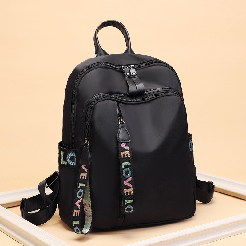 2025新款牛津布字母彩带双肩包女包休闲背包韩版尼龙学生旅行书包