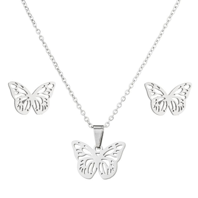 1 Set Fashion Butterfly Stainless Steel Plating Earrings Necklace display picture 7